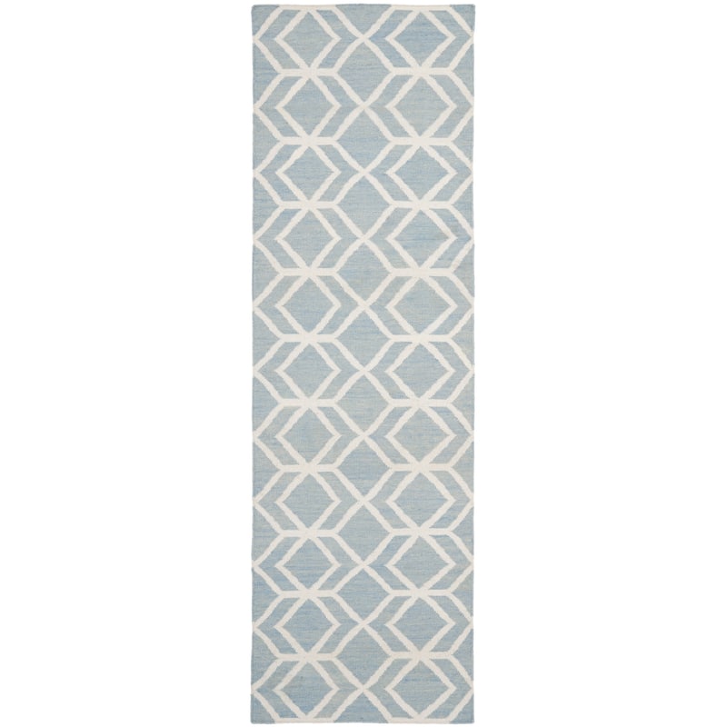 SAFAVIEH Handmade Flatweave Dhurries Kruttika Modern Moroccan Wool Rug - 2'6" x 12' Runner - Blue/Ivory