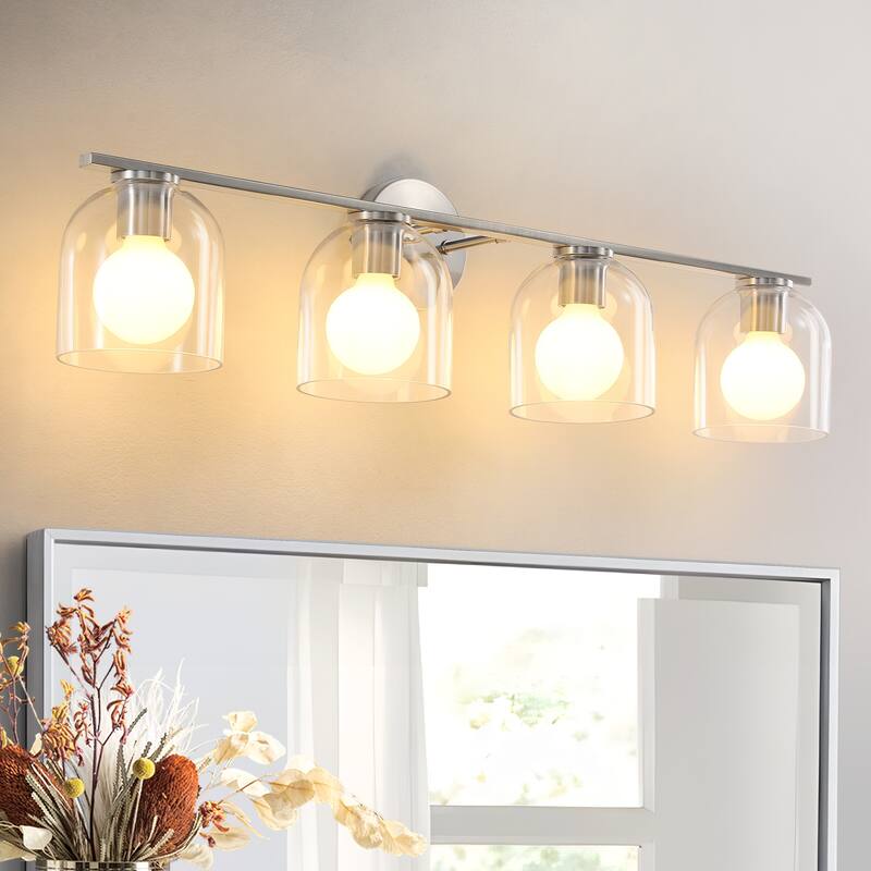 2/3/4-Light Dimmable Bathroom Vanity Light with Glass Shade - Matte Black - 4-Light - Brushed Nickel