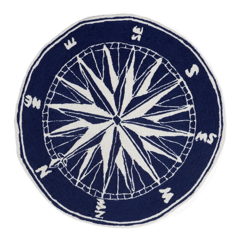 Liora Manne Frontporch Compass Indoor/Outdoor Rug Navy 5' RD - 5' RD