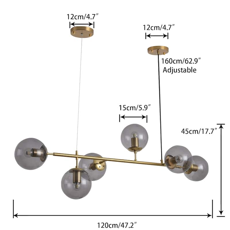 6 Lights Globe Mid Century Chandelier Sputnik Modern Pendant Lighting