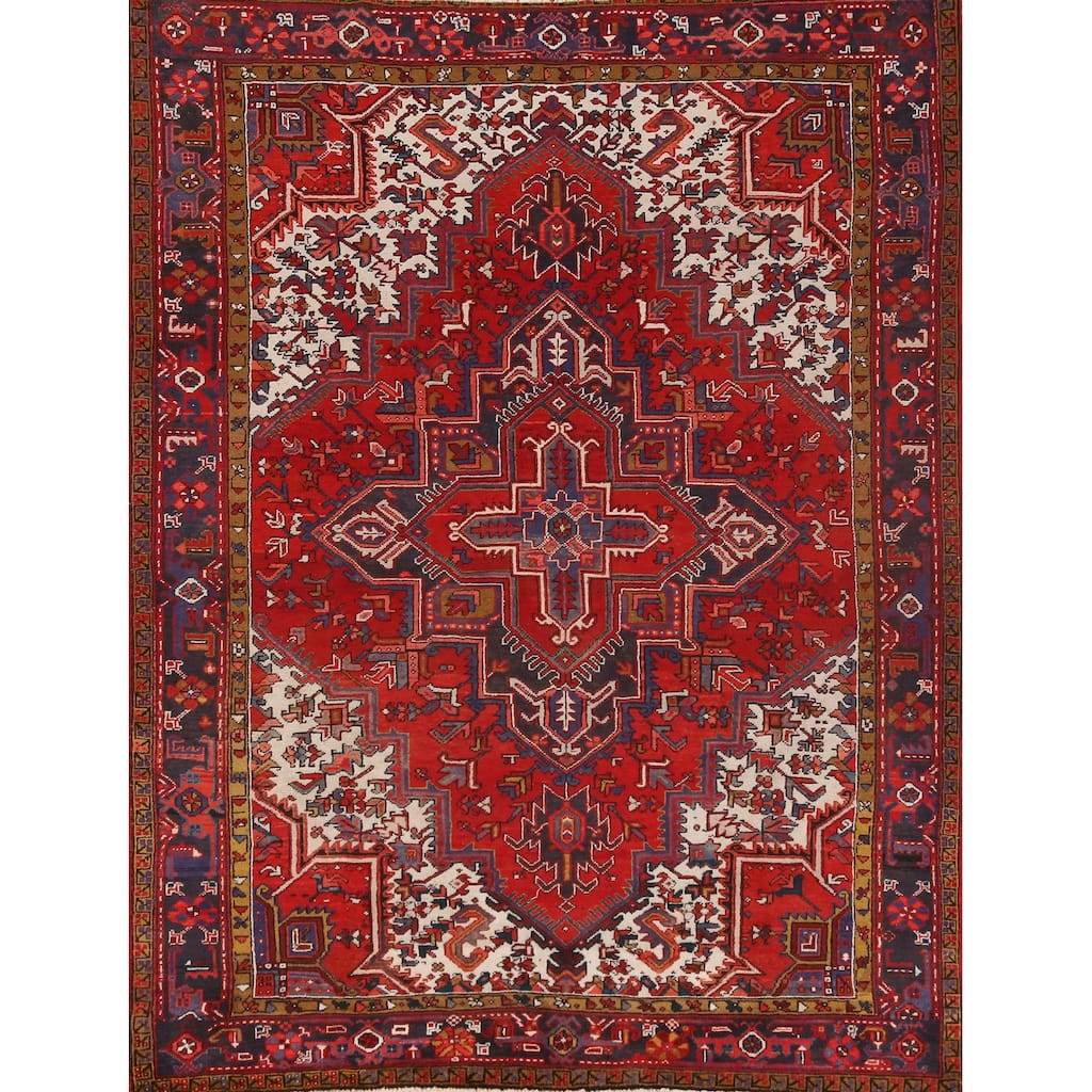 Hand Knotted Oriental 100% Wool Carpet Traditional Medallion Red Heriz Area Rug - 9' 1'' X 7' 3''