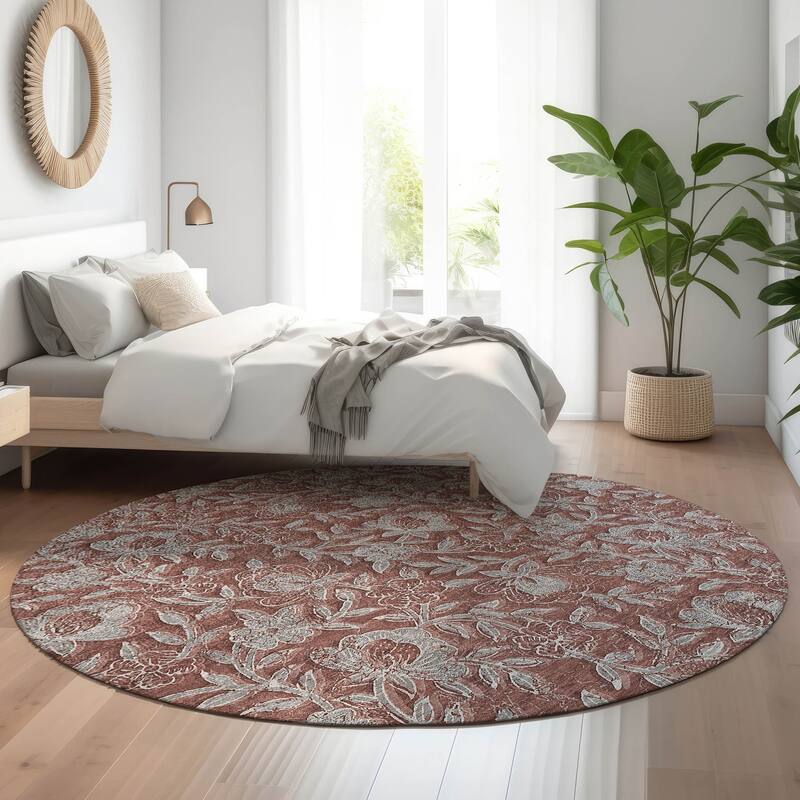 Premium Washable Super Soft Floral Mayfield Rug - Paprika - 8' x 8' - Round