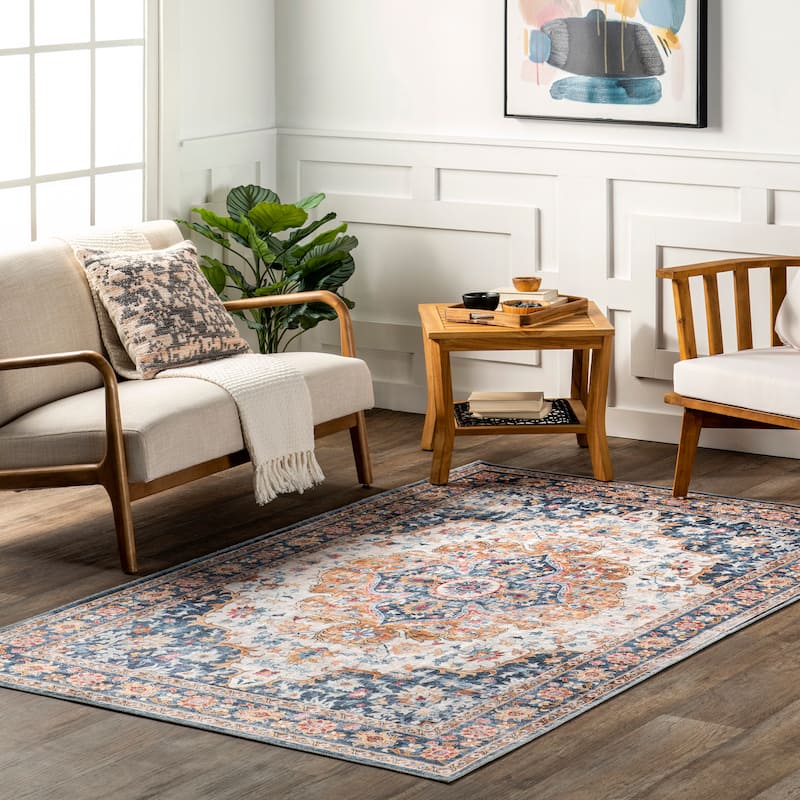 Nuloom Emi Traditional SplashGuard Machine Washable Area Rug - 5' x 8' - Blue Multicolor - Rectangle