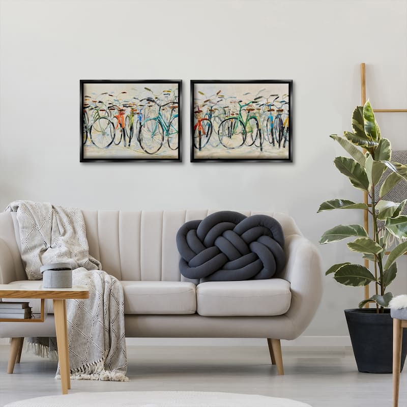 Stupell Dynamic Bicycles on Beige Framed Floater Canvas Wall Art Design By Dusza (Set of 2)