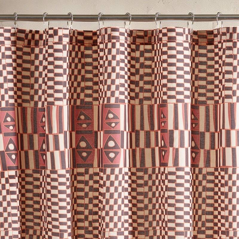 Verona Geometric Burgundy Cotton Fabric Shower Curtain by Jungalow