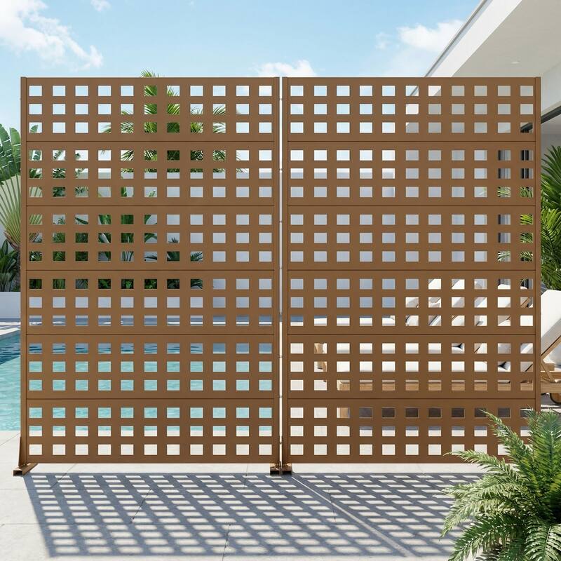 Outdoor Rectangle Privacy Screens Metal Screen Fence Panel Set of 2 - Brown - 72"x47"