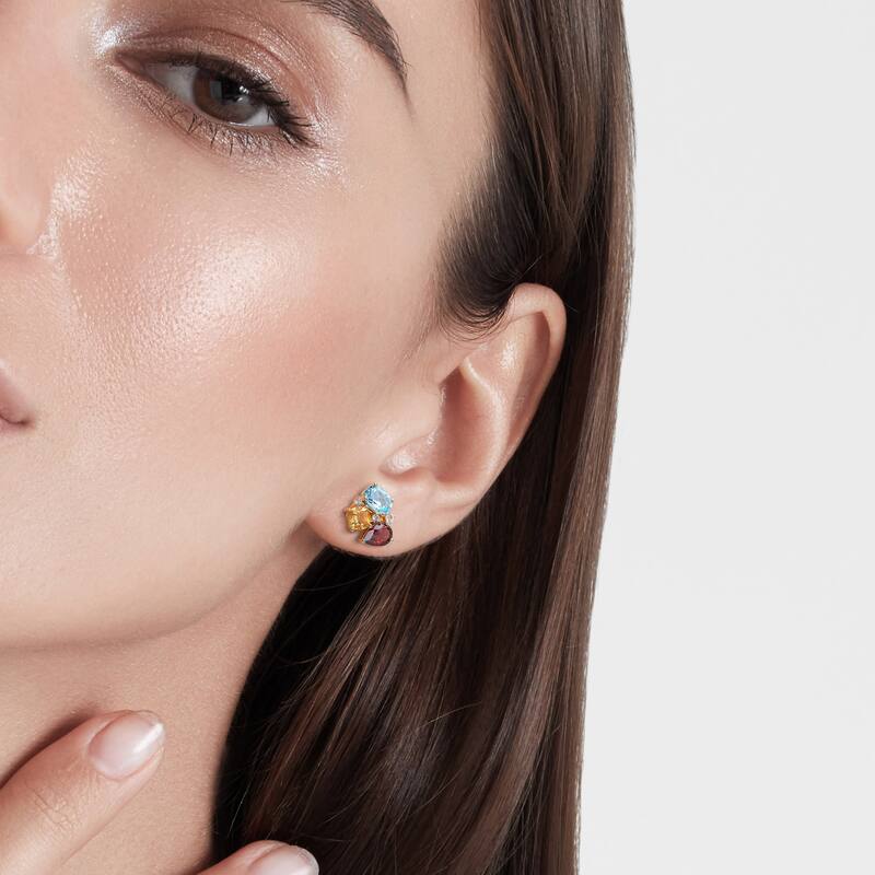 Miadora Multi-Shape Multi-Color Gemstone Cluster Stud Earrings in Yellow Plated Sterling Silver