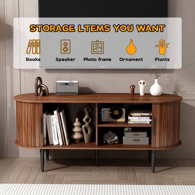 TV Stand, 47" Modern TV Console Table with Storage Compartment and Sliding Door, Gaming Entertainment Center with Cabinet