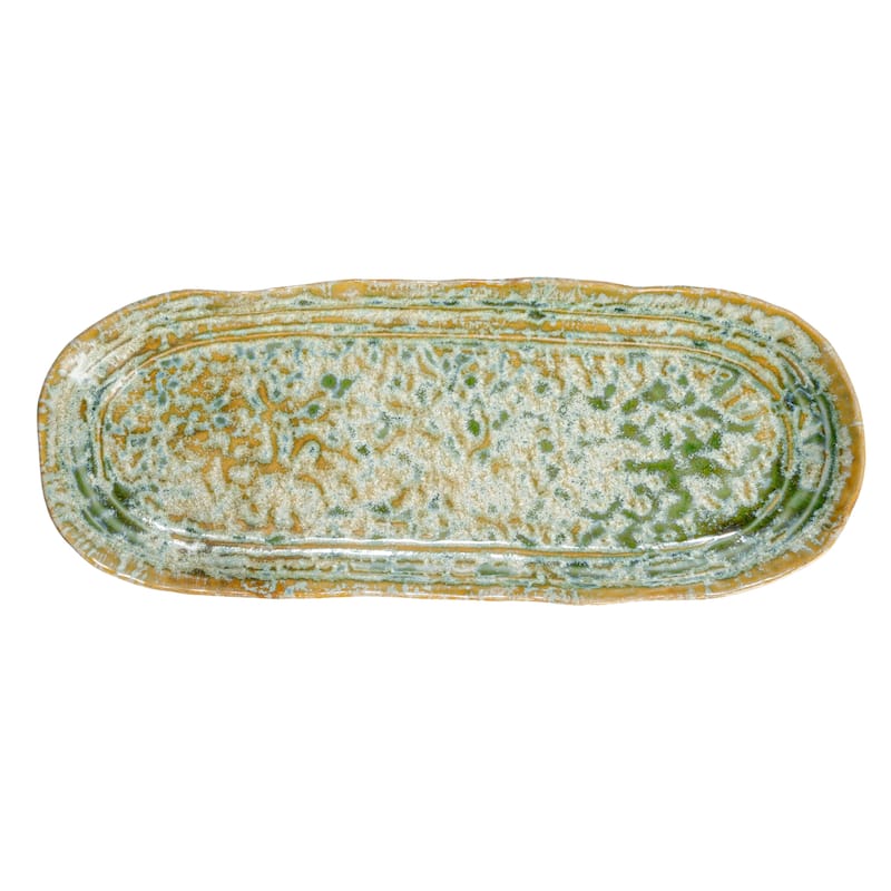 Stoneware Platter with Reactive Crackle Glaze