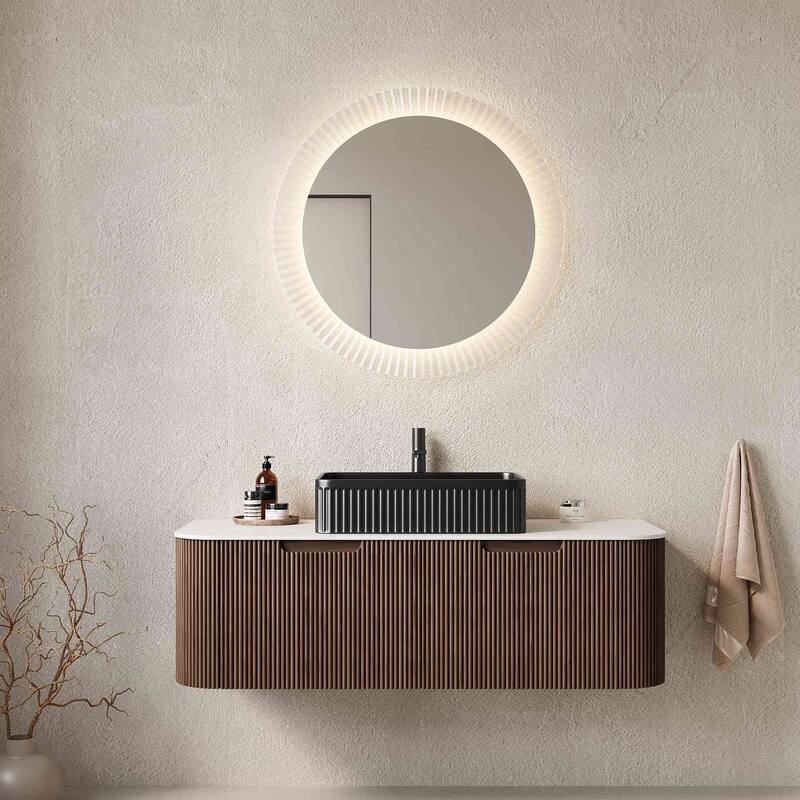 Wall Mounted Striped Bathroom Storage Cabinet with Sink