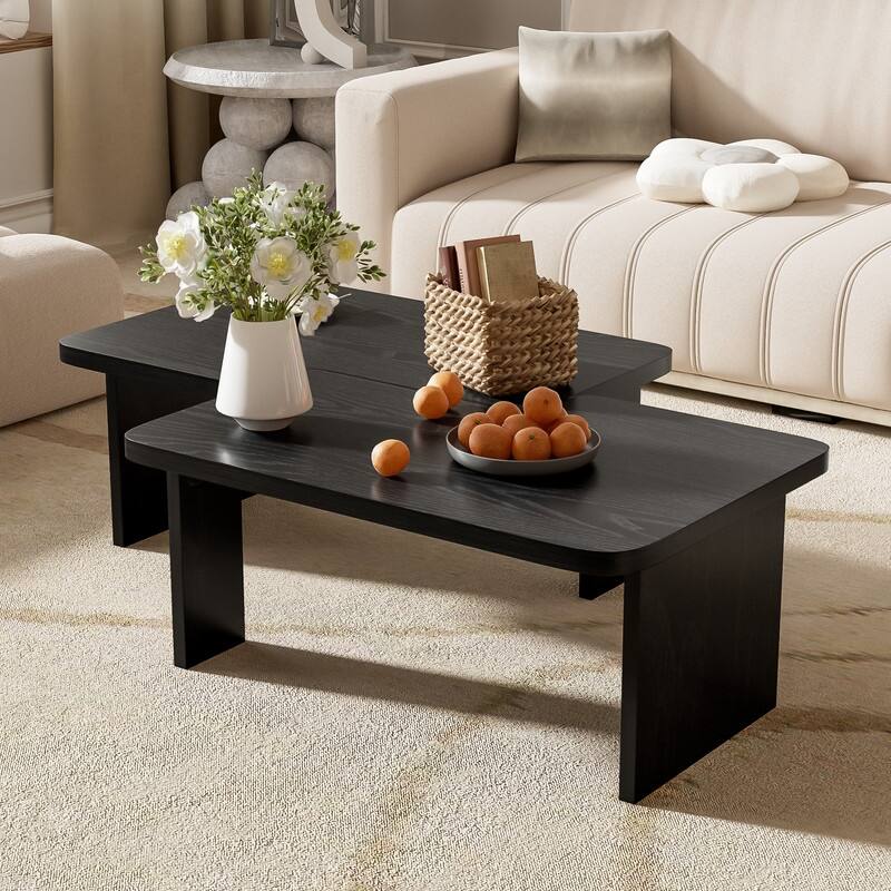 Modern Minimalist Rectangle Coffee Table with Splicing Design, Multifunctional Combination Table for Living Room