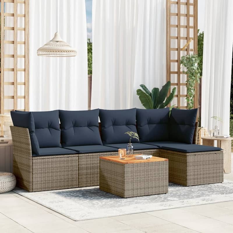 vidaXL Patio Sofa Set with Cushions Outdoor Furniture 6 Piece Poly Rattan - 24.4" x 24.4" x 27.2" - Gray