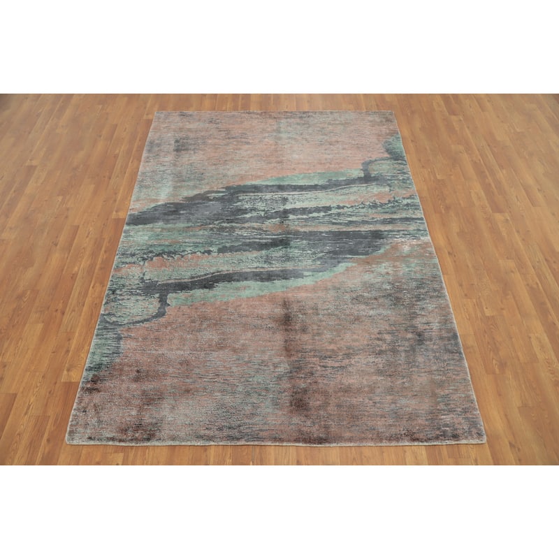 Hand Knotted Oriental Viscose Silk Carpet Modern Abstract Multi-Colored Abstract Area Rug - 7' 8'' X 5' 6''