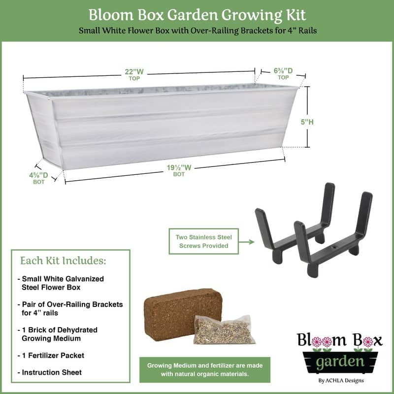 Achla Designs 22"W Galvanized Steel/Wrought Iron Bloom Box Garden Growing Kit With Brackets for 2 x 4 Railings