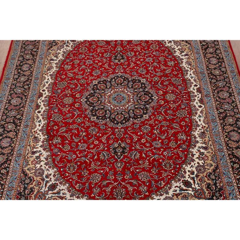 Medallion Kashan Turkish Rug Floral Machine-Made Carpet - 9'8" x 12'10"
