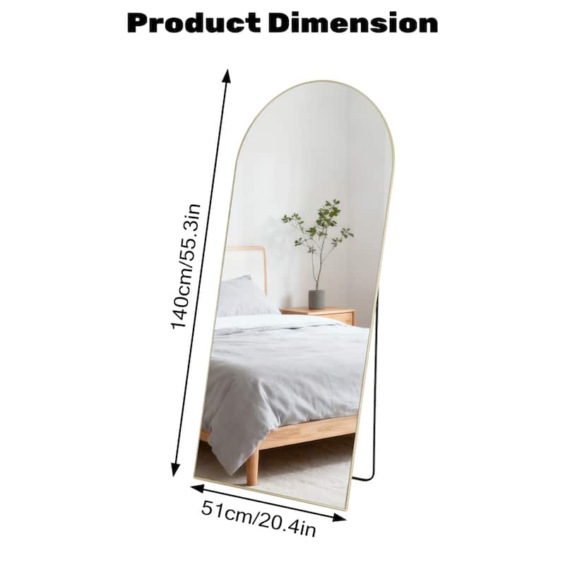 Arched Full Length Mirror with Stand, Floor Standing Mirrors for Bedroom Body Hanging Leaning Wall Living Room Cloakroom ﻿