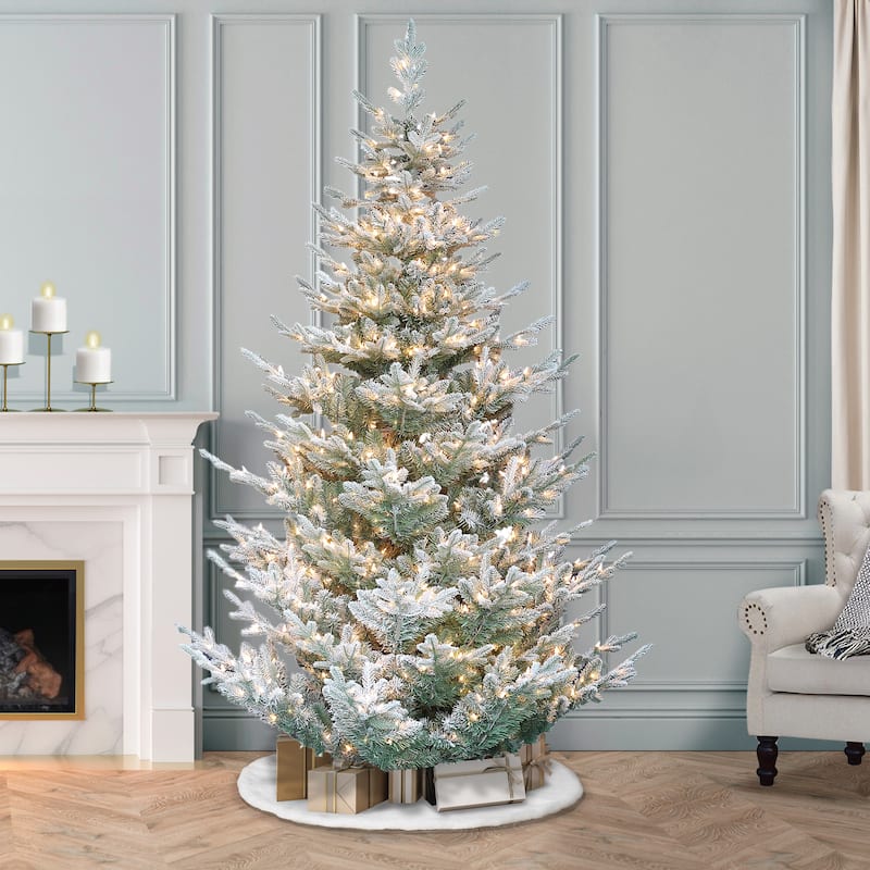 Puleo International Flocked 7.5' Spruce Pre-lit Artificial Christmas Tree - Green