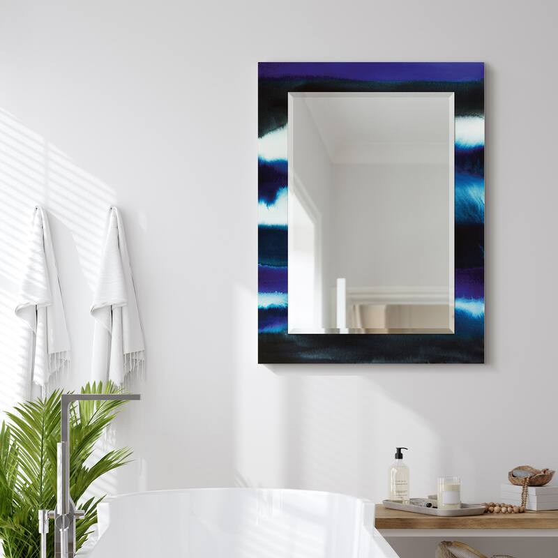 Abstract Rectangular Beveled Wall Mirror, Leaner,Large Mirror, Bathroom Mirror,Cheval Mirror,Ready to Hang - 40" x 30" Blue/White
