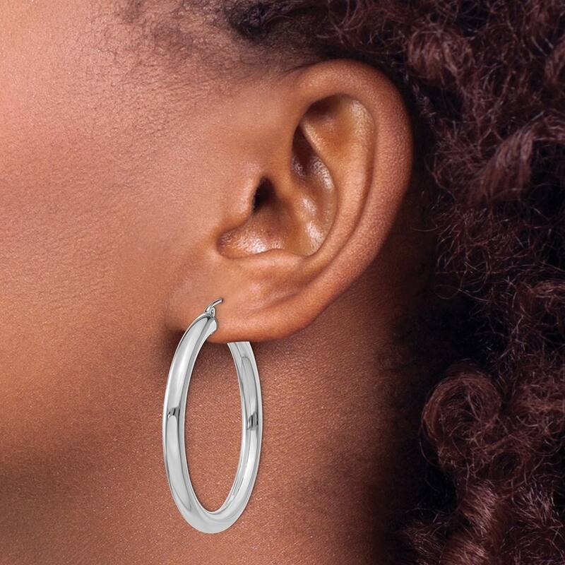 Curata 10k White Gold 4mm Polished Solid Classic Tube Hoop Earrings -14mm - 65mm