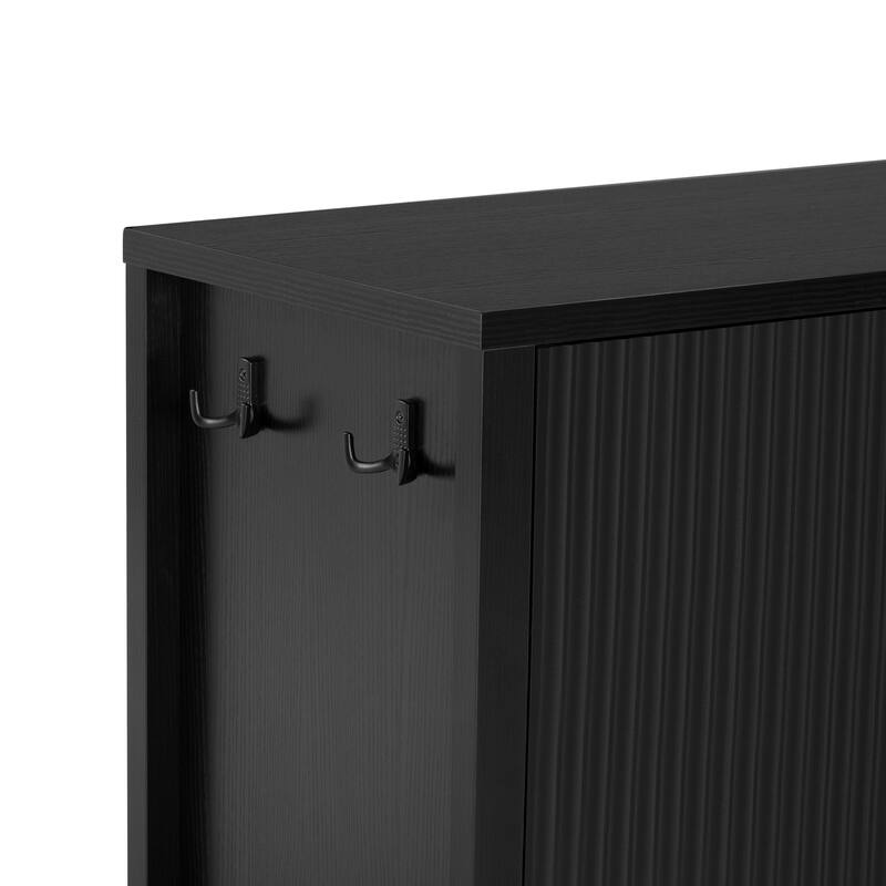 Storage Cabinet with 4 Stripe Door and Side Hooks, Buffet Cabinet Adjustable Shelves & Aluminum Handles for Living Room