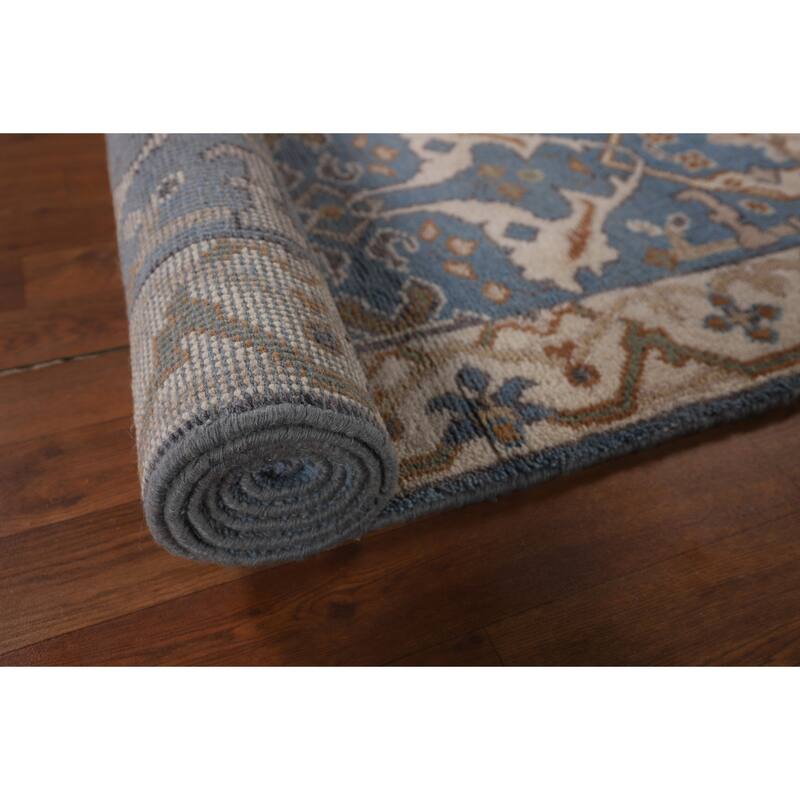 Light Blue Oushak Oriental Runner Rug Handmade Wool Carpet - 2'6" x 7'9"