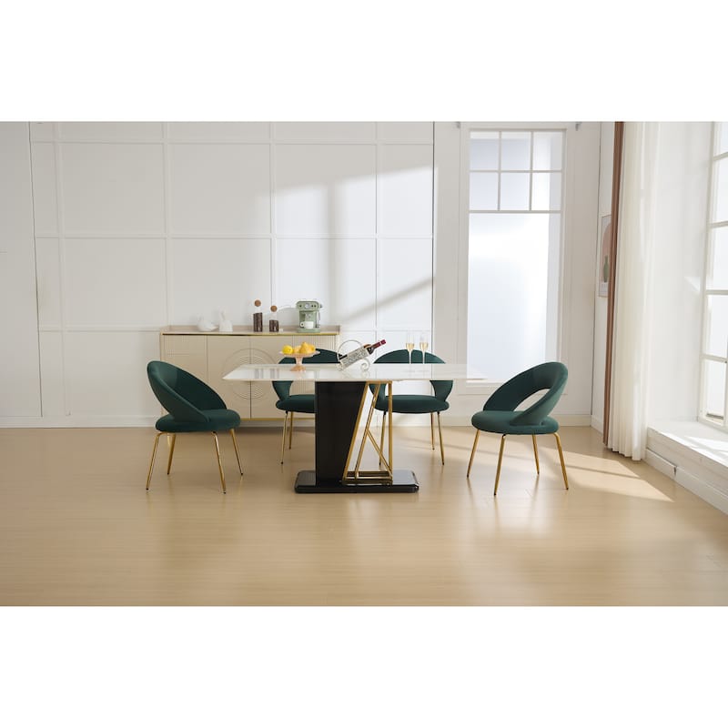 Velvet Dining Chairs with Curved Backrest and Metal Legs, kitchen Chair with Adjustable Foot Nails for Dining Room