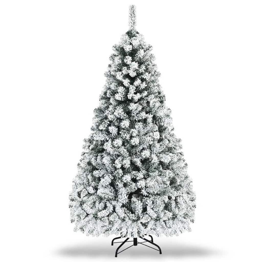 7ft Snow Flocked Slim Artificial Christmas Fir Tree, Premium PE Artificial Christmas Tree