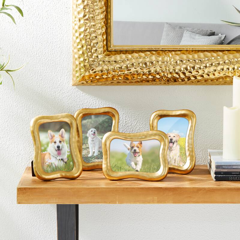 Glitzhome Set of 4 4x6 Vintage Gold Resin Wall or Tabletop Photo Picture Frames