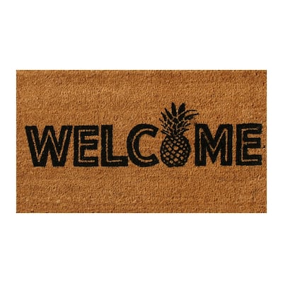 Rubber-Cal "Welcome to the Luau!" - Natural Coir Pineapple Doormat 15mm X 18" X 30"