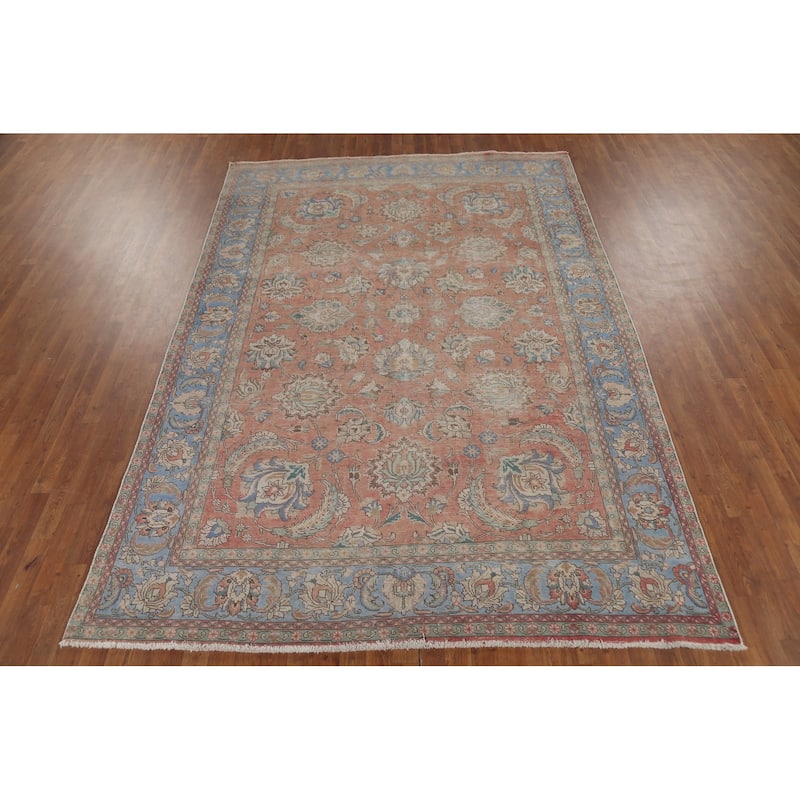 Traditional Tabriz Persian Vintage Rug Handmade Oriental Wool Carpet - 7'4"x 10'7"
