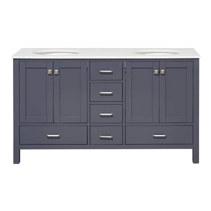 KitchenBathCollection Horizon 60" Double Bathroom Vanity with Engineered White Top