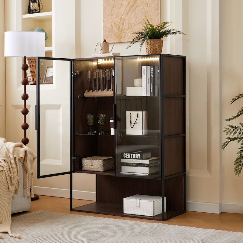 51.2"Tall Lighted Display Cabinet with Tempered Glass Door