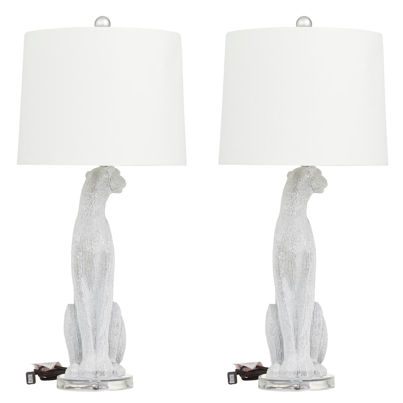 Polystone Leopard Table Lamp - Set of 2 Silver or Gold - Roche River Decor - Silver