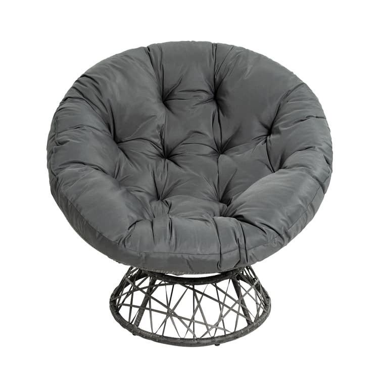 Wicker Papasan Chair with Oversized Cushion & Swivel Base – Indoor Round Lounge Chair for Bedroom, Living Room, or Covered Patio