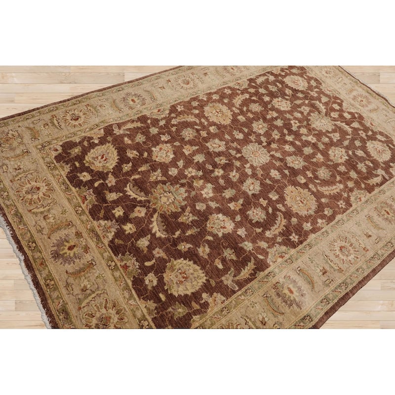Hand Knotted Chobi Peshawar Brown Persian Wool Traditional Area Rug - 5' 7'' x 8' 3''