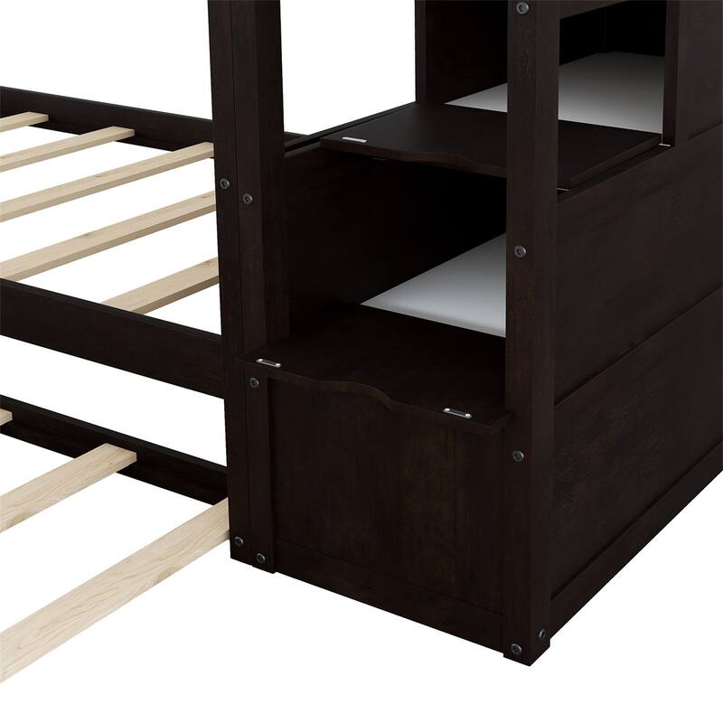 Merax Wood Bunk Bed with Twin Size Trundle and 3 Storage Stairs