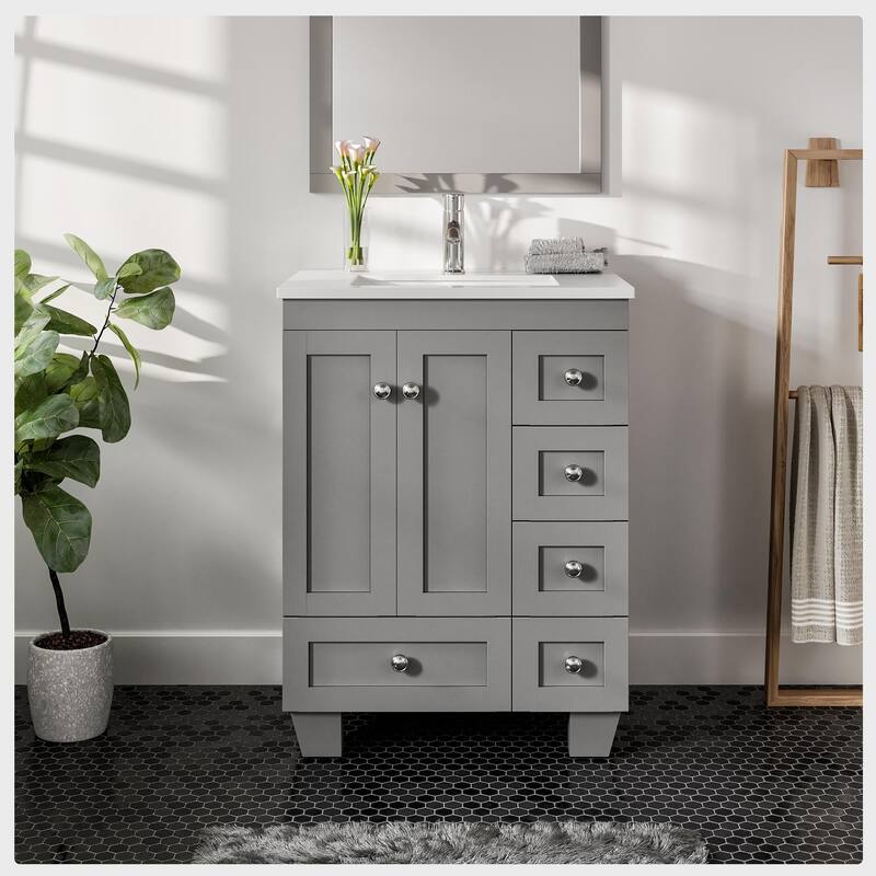 Eviva Acclaim 28"W Gray Bath Vanity with WH Quartz Top - 24''