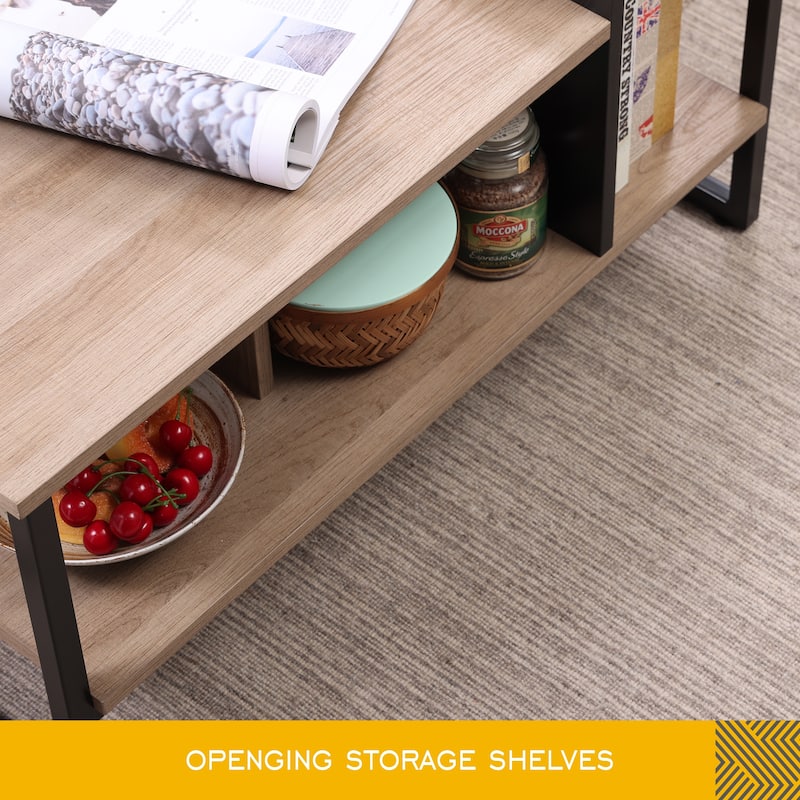 Morden Retangle Coffee Table with Storage Shelves, Wood, 31.5"