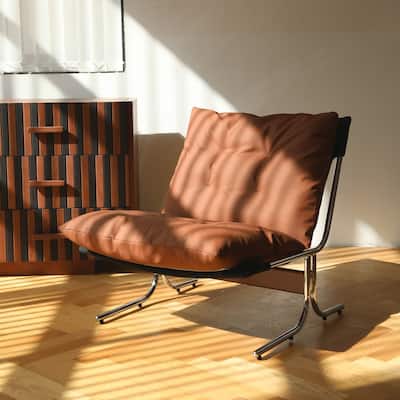 Faux Leather Accent Chair With Metal Legs