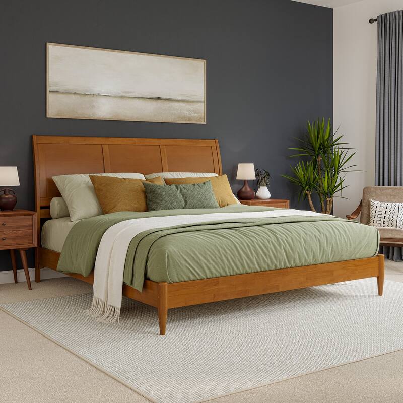 Valencia Solid Wood Low Profile Sleigh Platform Bed - Light Toffee - King