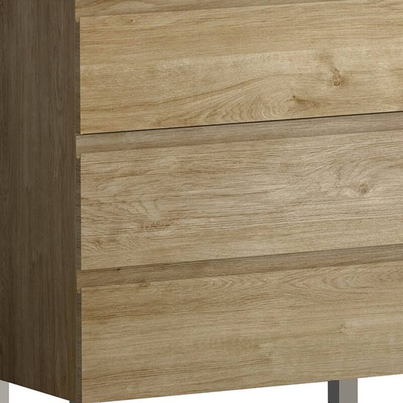 HomeRoots 32" Oak Wood Freestanding Bathroom Vanity With White Sink And Three Drawers - 32.00 in. x 33.12 in. x 17.88 in.