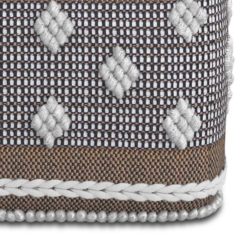 WYNDENHALL Boxwood Boho Square Pouf in White, Beige, Grey Polystyrene Filling