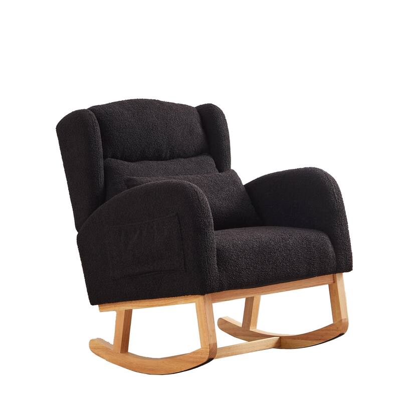 Modern Accent Rocking Chair with Pillow, High Backrest Arm Chair Accent Chair Glider Lounger with 2 Side Pockets for Living Room