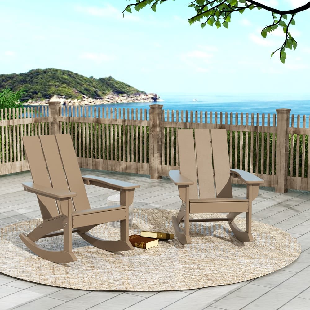 Shoreside Modern Eco-Friendly All Weather Poly Adirondack Rocking Chairs (Set of 2)