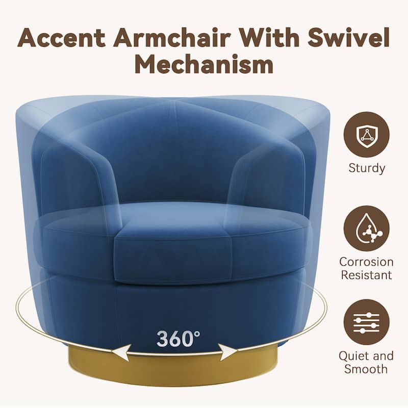 360 Degree Velvet Swivel Club Chair, Soft & Comfotable