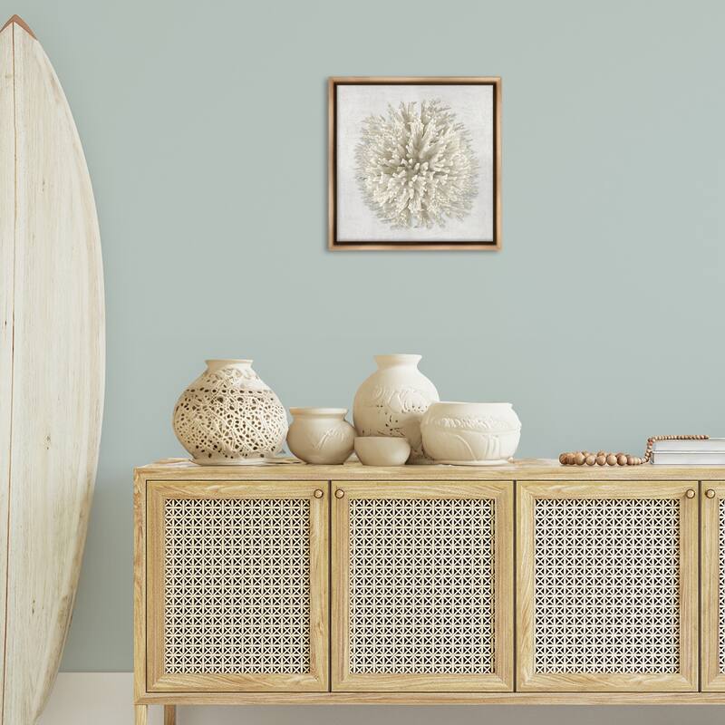 Stupell Natural Round Coral Framed Floater Canvas Wall Art Design By Caroline Kelly
