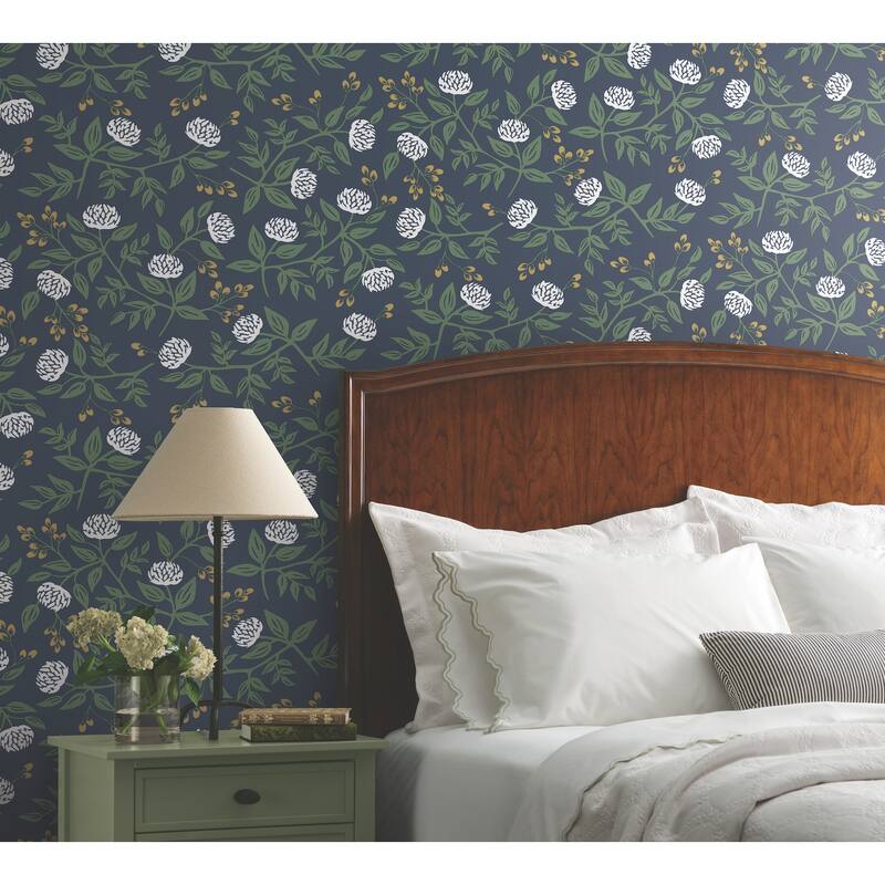 Rifle Paper Co. Peonies Navy Floral Premium Peel + Stick Wallpaper