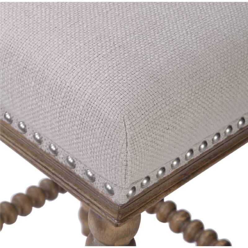 26" Pryce Spindle Leg Light Walnut Counter Stool with Linen Cushion
