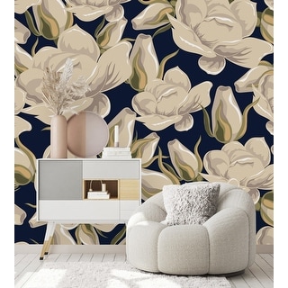 Dark Wallpaper with Beige Flowers Peel and Stick and Prepasted - Bed ...