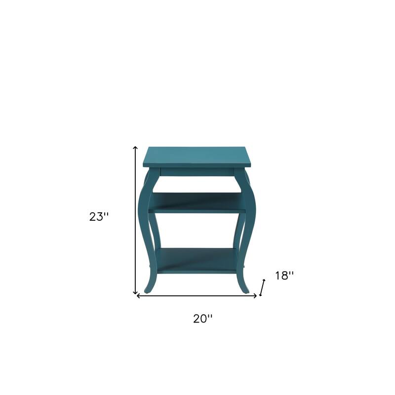 HomeRoots 23" Teal Blue Wood Bow Leg End Table With Two Shelves